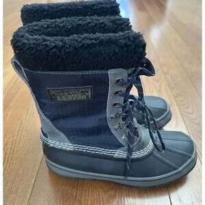 LL Bean Boots Insulated Snow Duck Waterproof Mens 8M Navy Blue Black Fleece